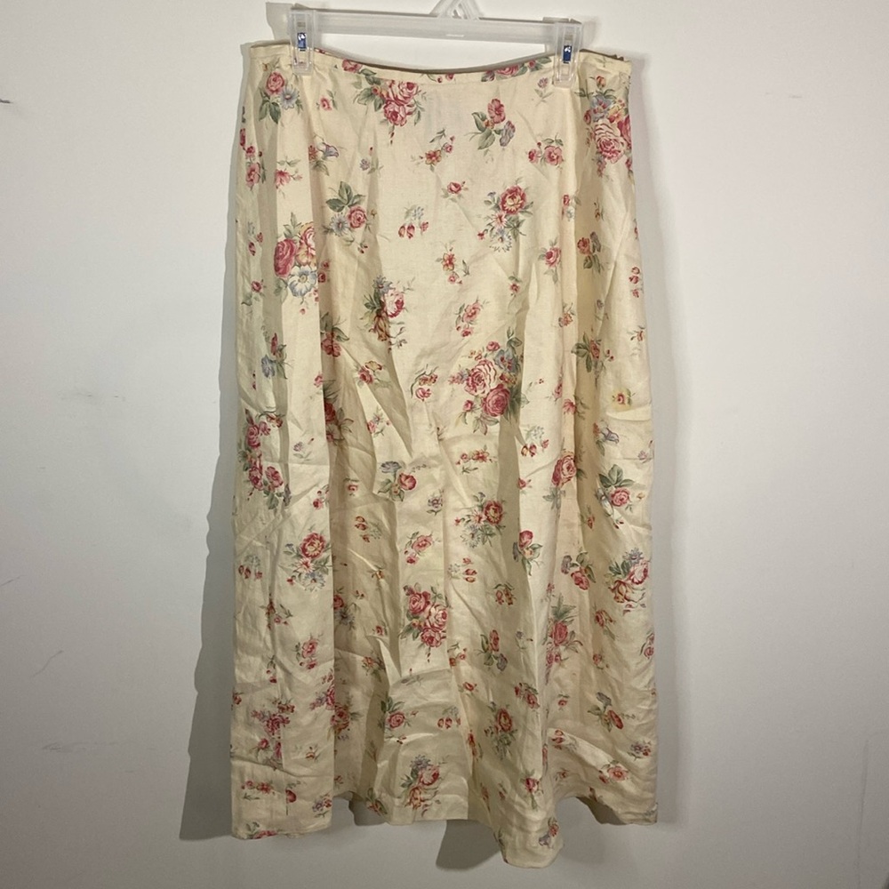Vintage Ralph Lauren Cream Floral Maxi Skirt Size 14